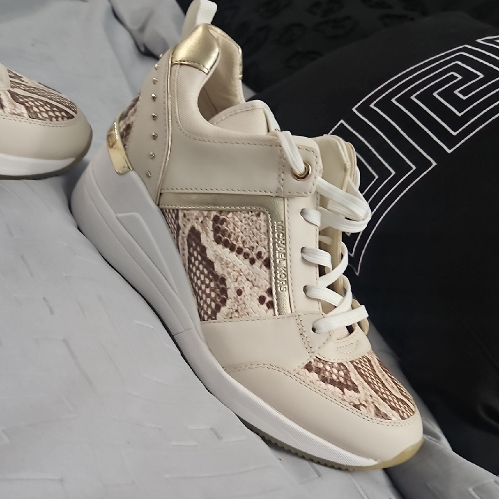 MICHAEL Michael Kors Cream and Gold Snake Print Sneakers